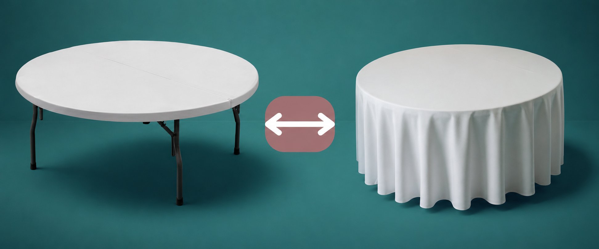 Runder Tisch ohne und mit weißer Tischdecke